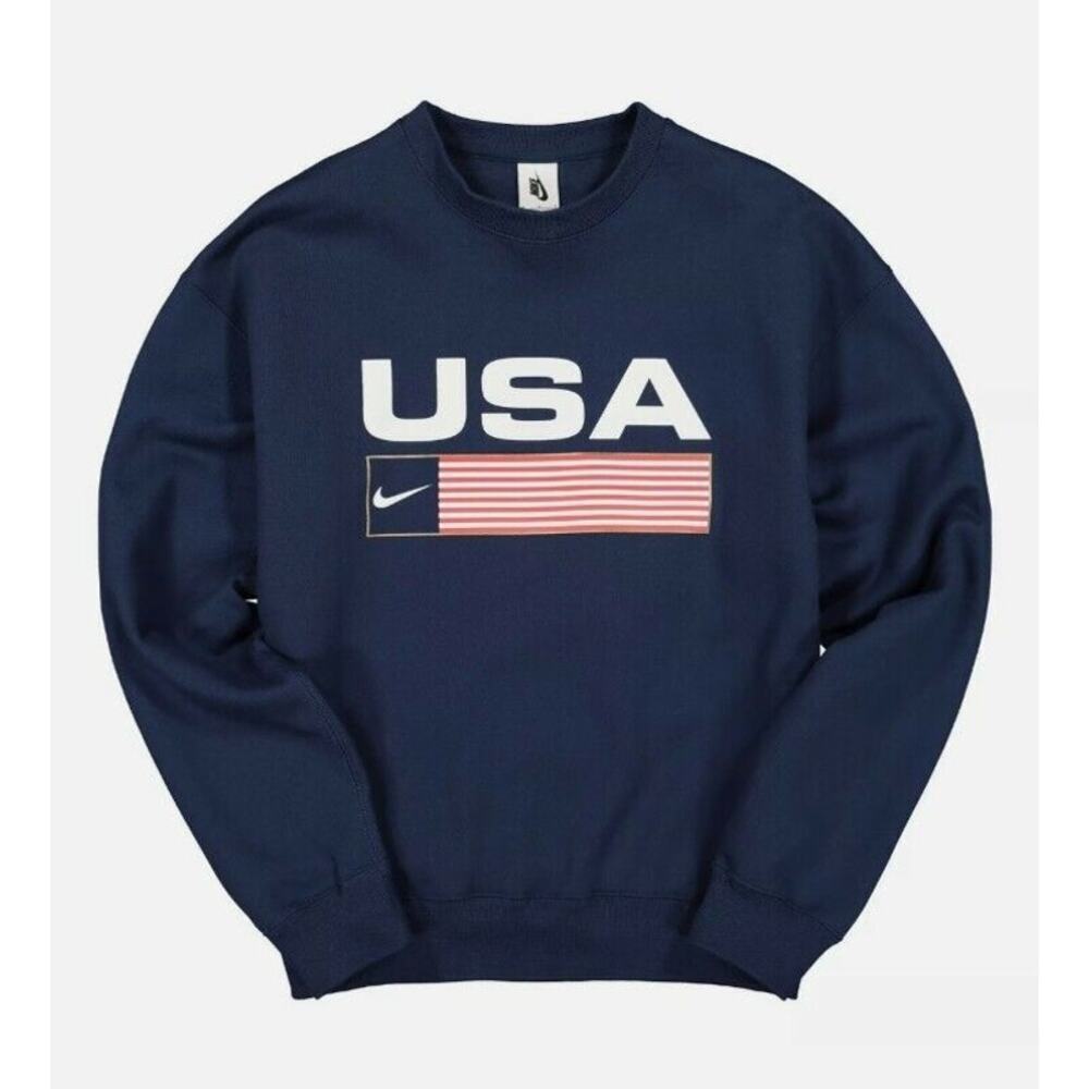 Nike Men's Swoosh Striped Crew Navy Blue Size Small Casual heavyweight